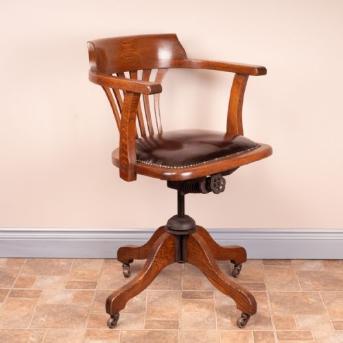 EARLY 20THC OAK REVOLVING ADJUSTABLE DESK CHAIR - ADDITIONAL PHOTO 3