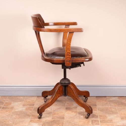 EARLY 20THC OAK REVOLVING ADJUSTABLE DESK CHAIR - ADDITIONAL PHOTO 4