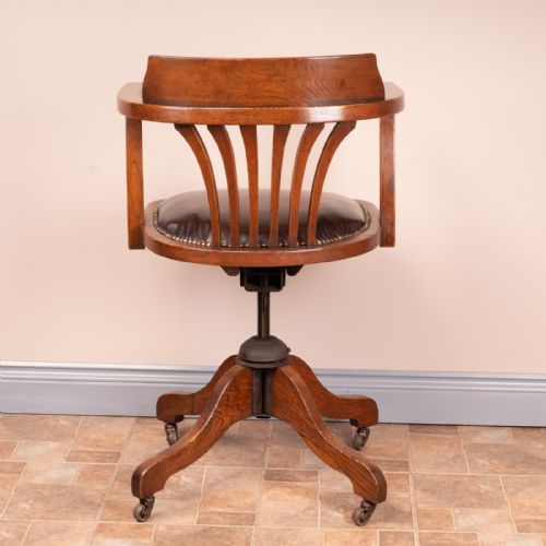 EARLY 20THC OAK REVOLVING ADJUSTABLE DESK CHAIR - ADDITIONAL PHOTO 5