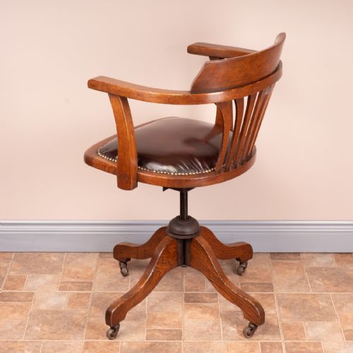 EARLY 20THC OAK REVOLVING ADJUSTABLE DESK CHAIR - ADDITIONAL PHOTO 6