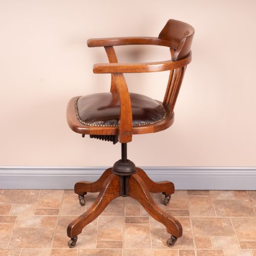 EARLY 20THC OAK REVOLVING ADJUSTABLE DESK CHAIR - ADDITIONAL PHOTO 7