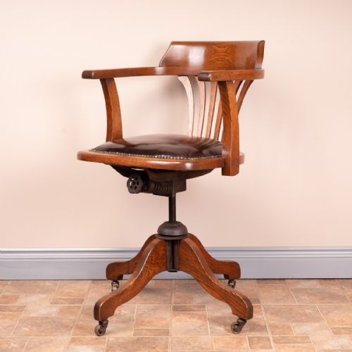 EARLY 20THC OAK REVOLVING ADJUSTABLE DESK CHAIR - ADDITIONAL PHOTO 8