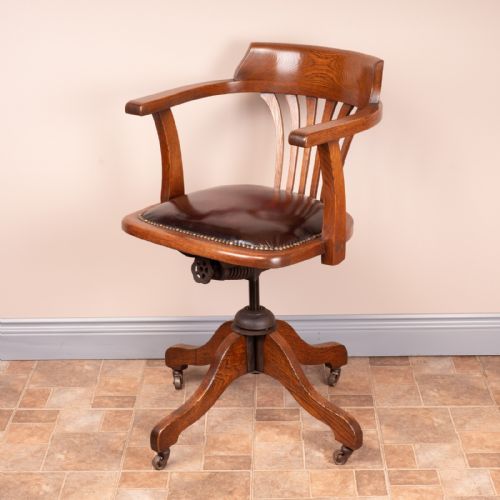 EARLY 20THC OAK REVOLVING ADJUSTABLE DESK CHAIR - ADDITIONAL PHOTO 9