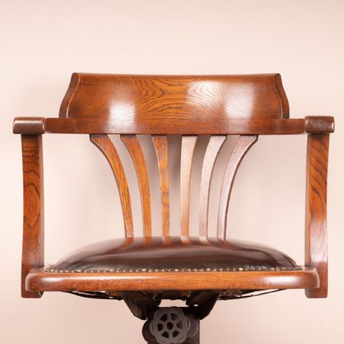 EARLY 20THC OAK REVOLVING ADJUSTABLE DESK CHAIR - ADDITIONAL PHOTO 10