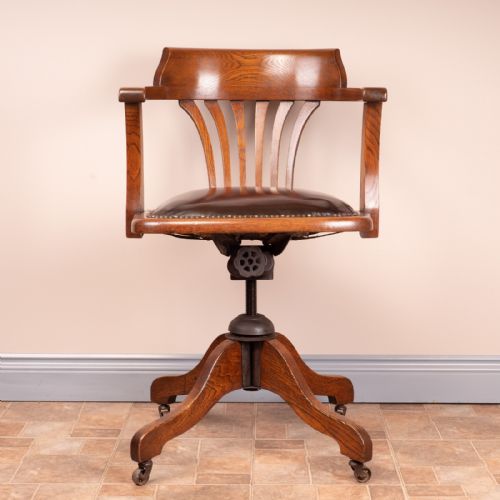 EARLY 20THC OAK REVOLVING ADJUSTABLE DESK CHAIR - ADDITIONAL PHOTO 12