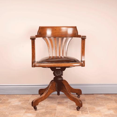EARLY 20THC OAK REVOLVING ADJUSTABLE DESK CHAIR - ADDITIONAL PHOTO 13