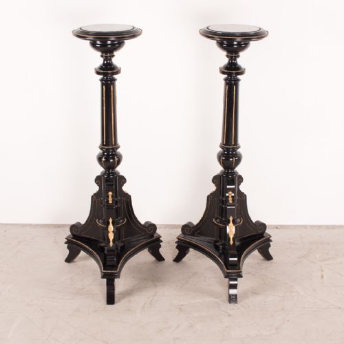 PAIR OF EBONISED HIGHLY DECORATIVE TORCHERES - ADDITIONAL PHOTO 1