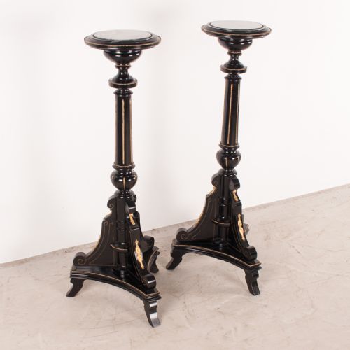 PAIR OF EBONISED HIGHLY DECORATIVE TORCHERES - ADDITIONAL PHOTO 2