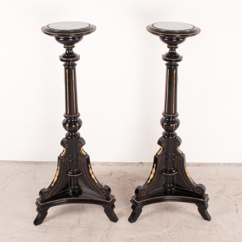 PAIR OF EBONISED HIGHLY DECORATIVE TORCHERES - ADDITIONAL PHOTO 4