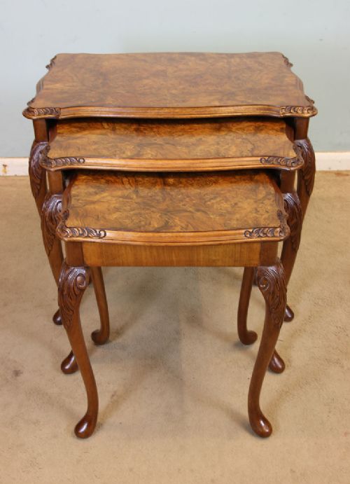 Nest Three Burr Walnut Occasional Coffee Tables