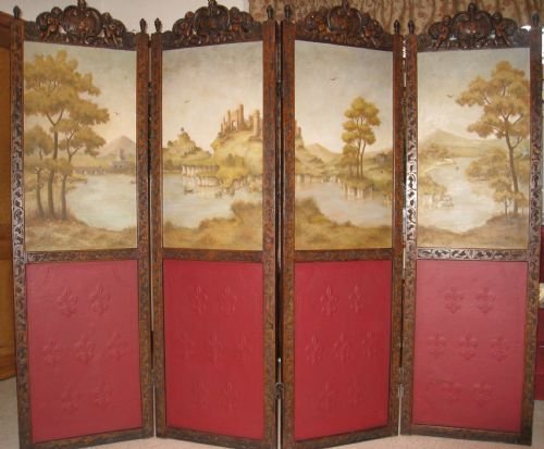 Four Fold Carved Oak Room Screen