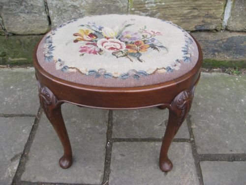 Edwardian Mahogany Stool with Tapestry Seat