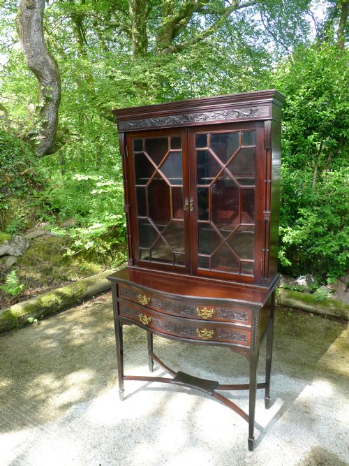 LATE VICTORIAN MAHOGANY ASTRAGAL GLAZED DISPLAY CABINET ON STAND - ADDITIONAL PHOTO 1