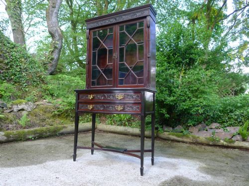 LATE VICTORIAN MAHOGANY ASTRAGAL GLAZED DISPLAY CABINET ON STAND - ADDITIONAL PHOTO 14