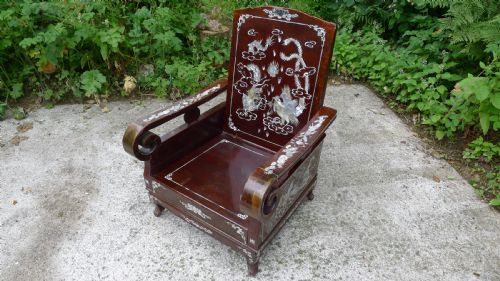 A Magnificent and Highly Decorative Chinese Inlaid Lacquer Chair Circa 1890.