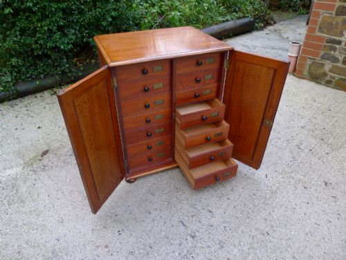 An Excellent 14  Drawer Victorian Mahogany Collectors Cabinet. Circa 1880.