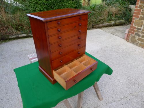 fig 1. A 7 DRAWER VICTORIAN DEAL COLLECTORS CABINET BY HARRODS OF LONDON. CIRCA 1890
