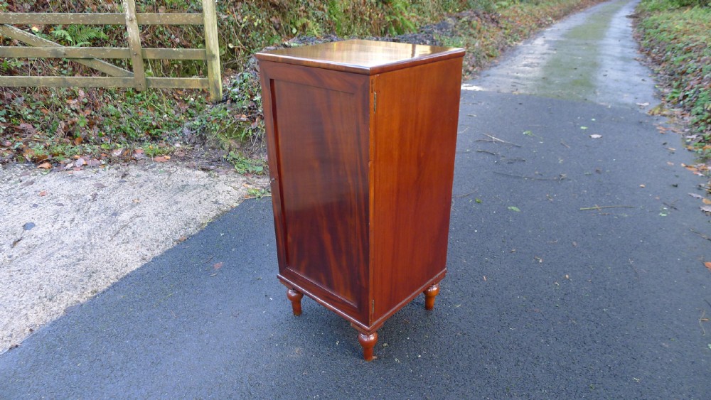 A nineteenth-century mahogany collectors cabinet featuring an open panelled door revealing multiple shallow drawers with light-coloured knob handles. View III