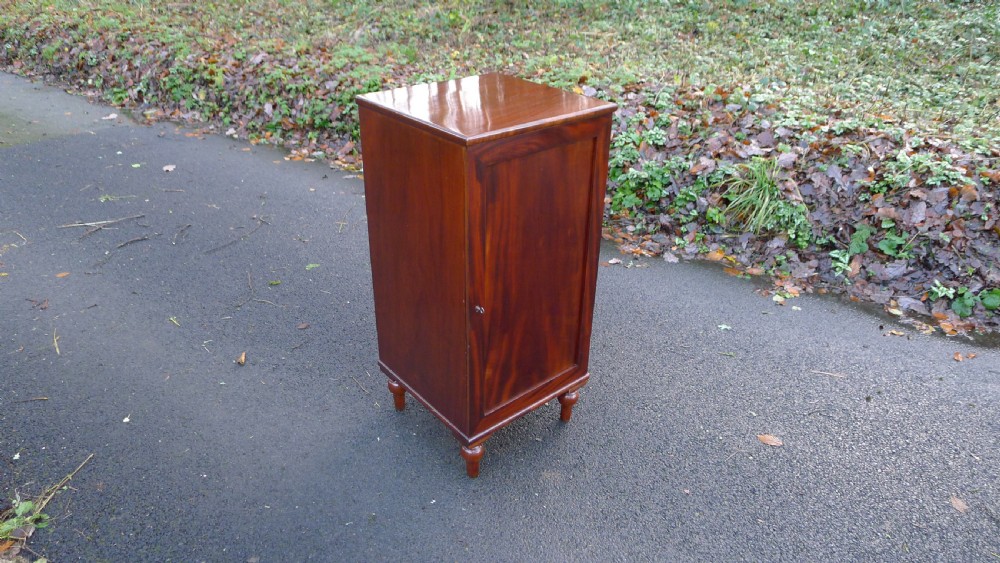 A nineteenth-century mahogany collectors cabinet featuring an open panelled door revealing multiple shallow drawers with light-coloured knob handles. View XVII