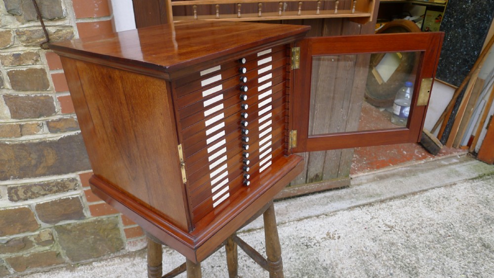 A SUPERB QUALITY, SOLID MAHOGANY MEDAL COLLECTORS CABINET ATTRIBUTED TO MESSRS HOLLAND & SONS. CIRCA 1900. View VI