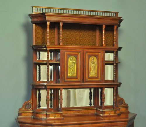 fig 1. Large Antique Walnut Aesthetic Sideboard Dresser, Manner of Lambs of Manchester