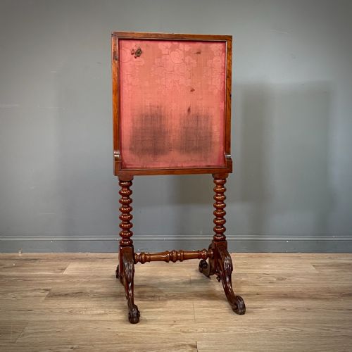 ATTRACTIVE ANTIQUE VICTORIAN BOBBIN TURNED CARVED MAHOGANY TAPESTRY FIRE SCREEN - ADDITIONAL PHOTO 6