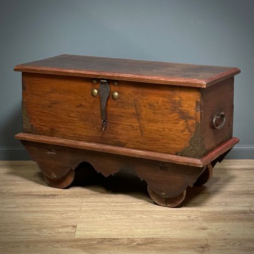 ANTIQUE VICTORIAN LARGE RUSTIC TEAK GEROBOG MARRIAGE CHEST ON WHEELS - ADDITIONAL PHOTO 2