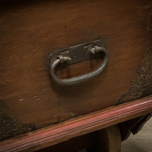 ANTIQUE VICTORIAN LARGE RUSTIC TEAK GEROBOG MARRIAGE CHEST ON WHEELS - ADDITIONAL PHOTO 16