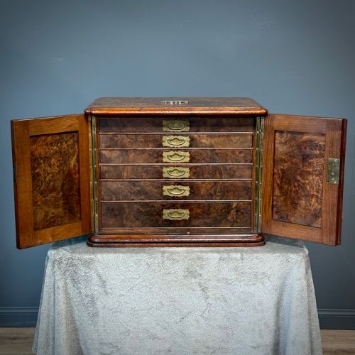 fig 1. Attractive Antique Victorian Burr Walnut Cutlery Cabinet
