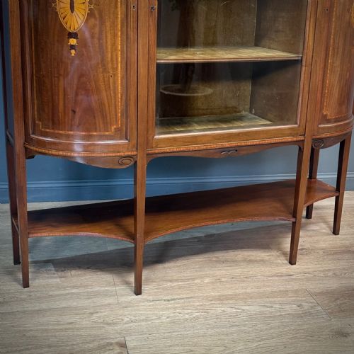 ATTRACTIVE LARGE ANTIQUE INLAID MAHOGANY BOW FRONT DISPLAY CABINET - ADDITIONAL PHOTO 2