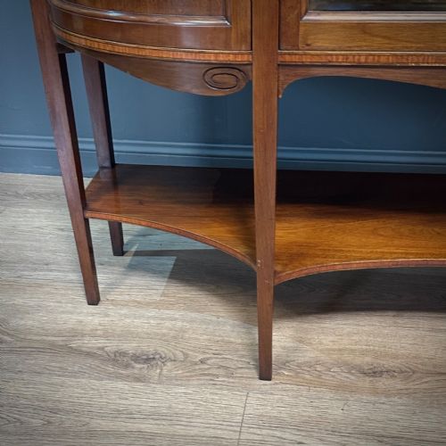 ATTRACTIVE LARGE ANTIQUE INLAID MAHOGANY BOW FRONT DISPLAY CABINET - ADDITIONAL PHOTO 11