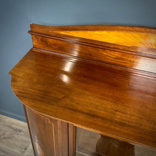 ATTRACTIVE LARGE ANTIQUE INLAID MAHOGANY BOW FRONT DISPLAY CABINET - ADDITIONAL PHOTO 12