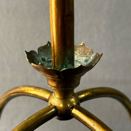 ATTRACTIVE ANTIQUE VICTORIAN STAINED GLASS AND BRASS HALL LANTERN - ADDITIONAL PHOTO 3