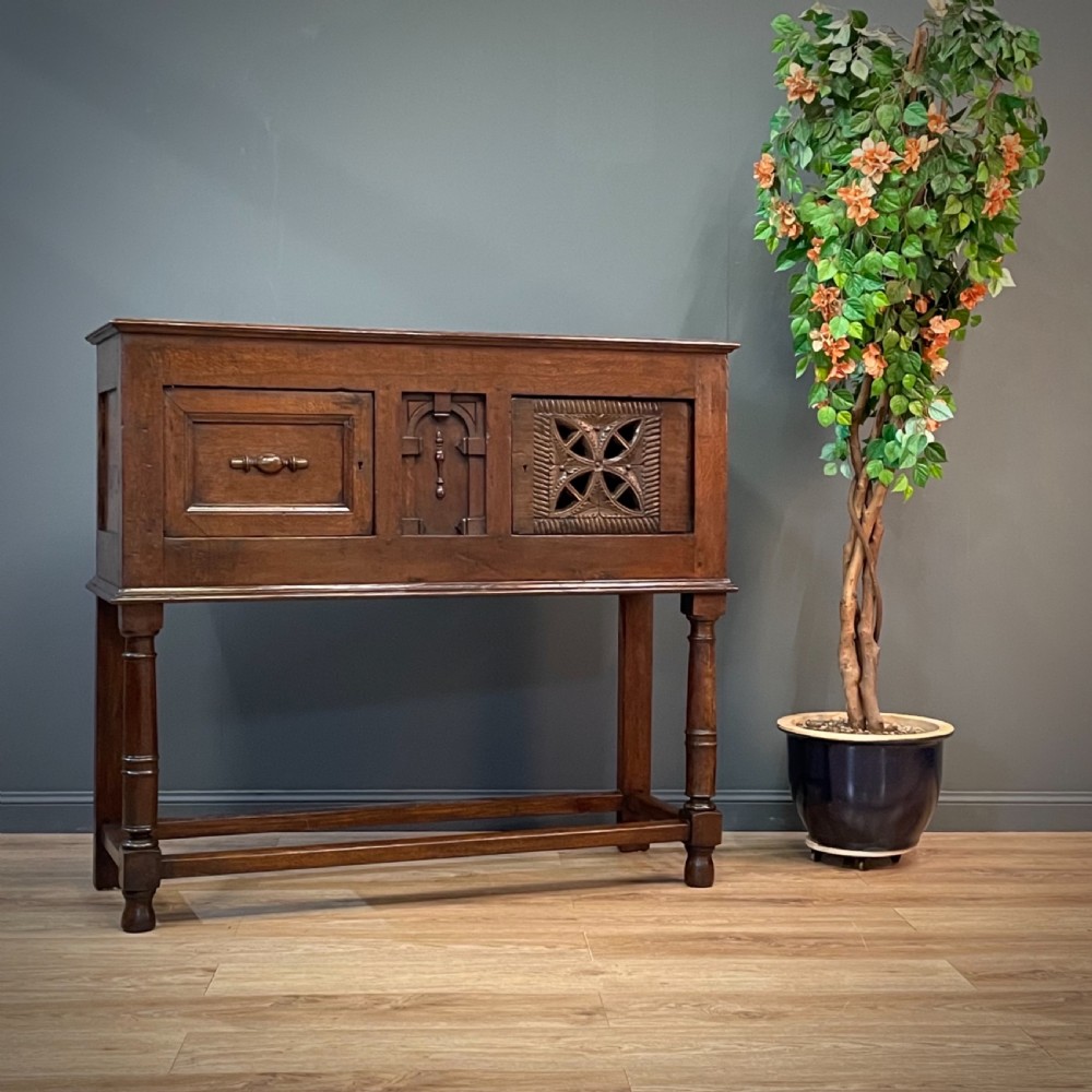 Attractive Tall Large Antique Carved Oak Livery Cabinet