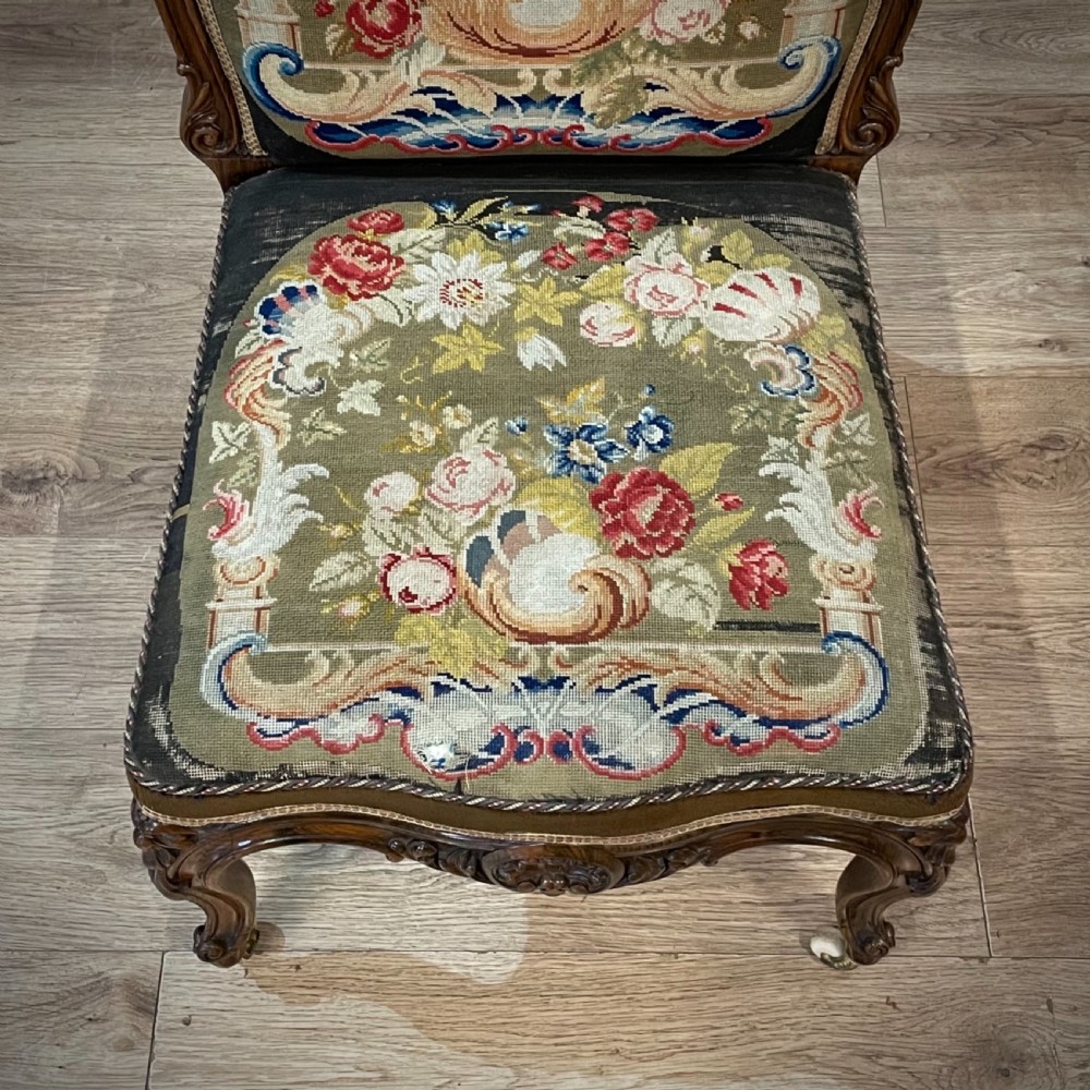 Superb High Backed Antique Victorian Carved Rosewood Upholstered Chair View IV