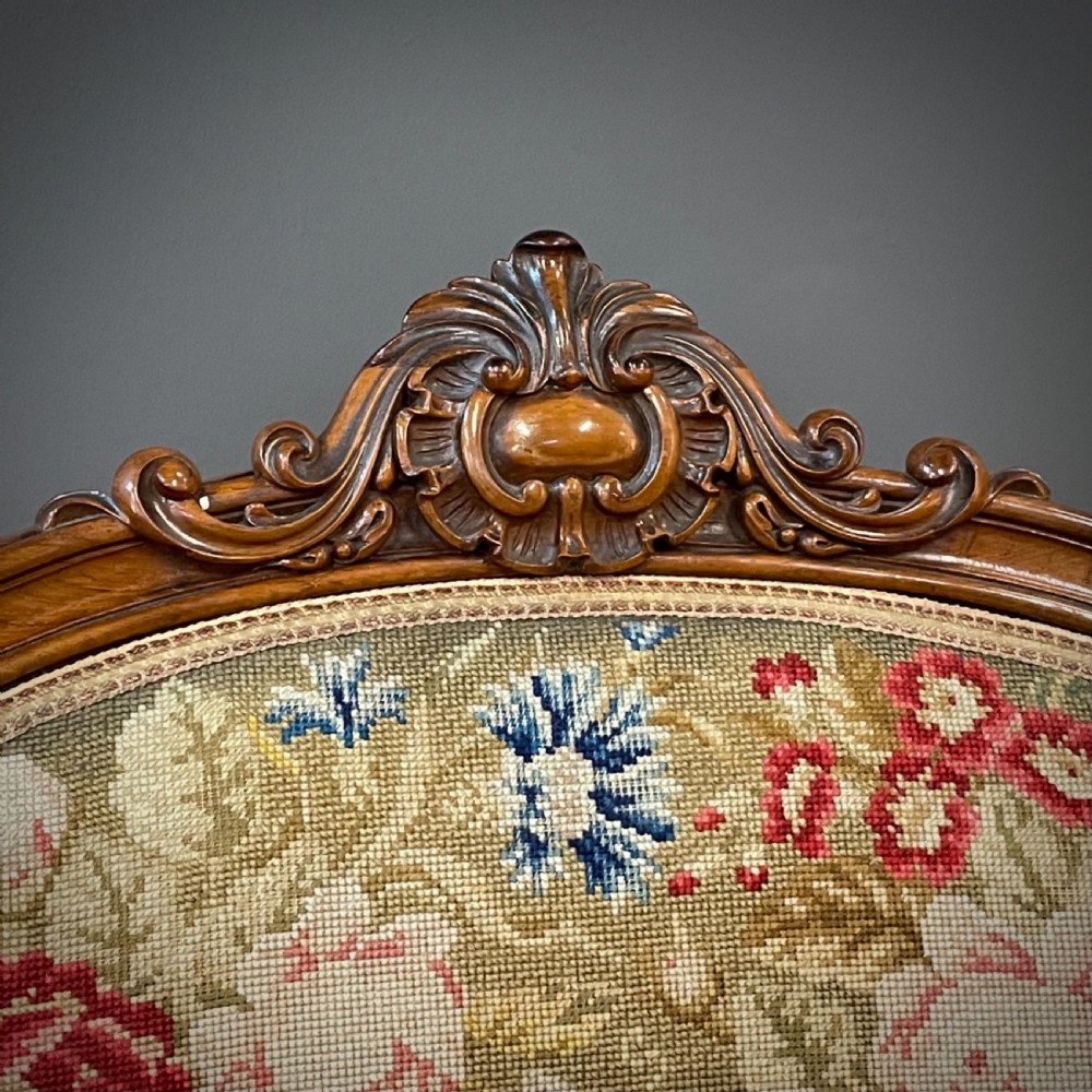 Superb High Backed Antique Victorian Carved Rosewood Upholstered Chair View VI