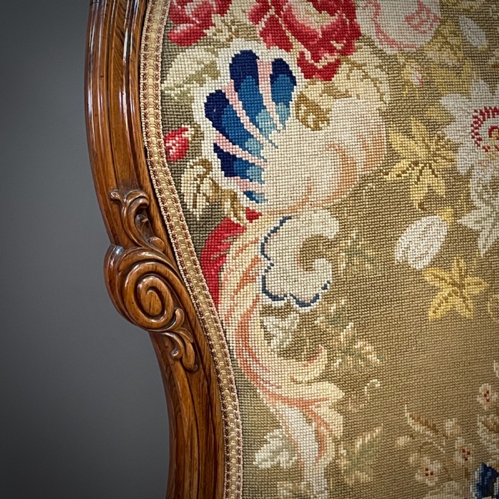 Superb High Backed Antique Victorian Carved Rosewood Upholstered Chair View VII