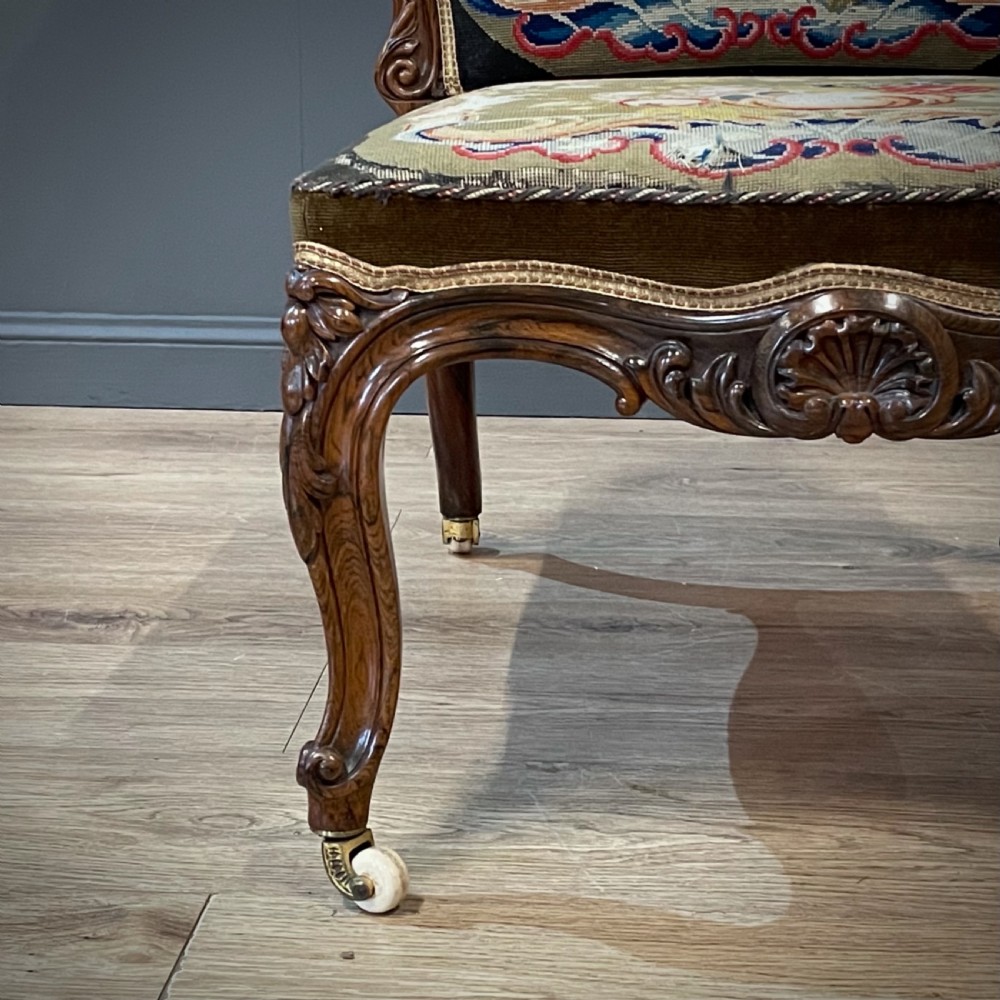 Superb High Backed Antique Victorian Carved Rosewood Upholstered Chair View VIII