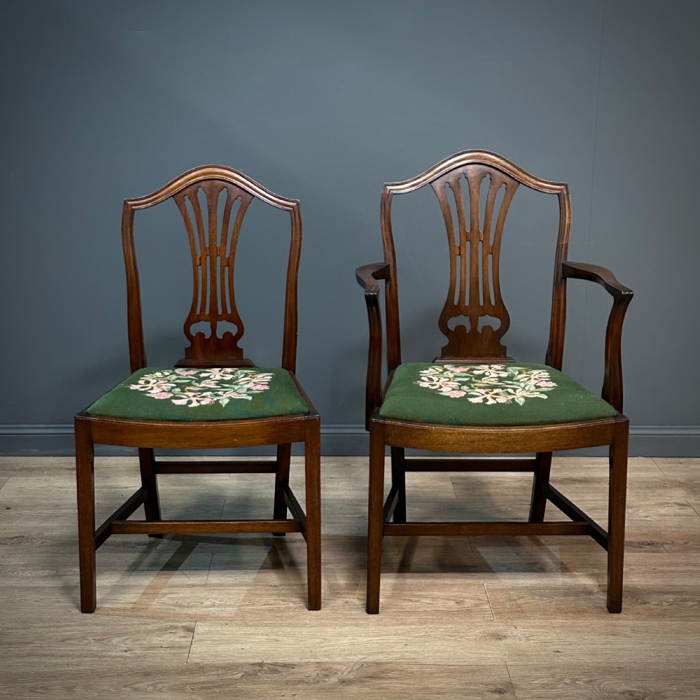 Attractive Set of Eight Antique Mahogany Dining Chairs, With Carvers View II