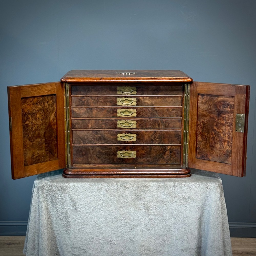 Attractive Antique Victorian Burr Walnut Cutlery Cabinet View II