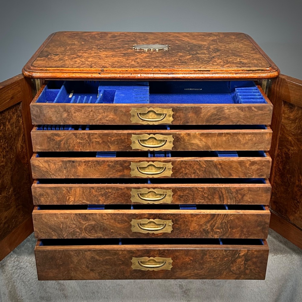 Attractive Antique Victorian Burr Walnut Cutlery Cabinet View VIII