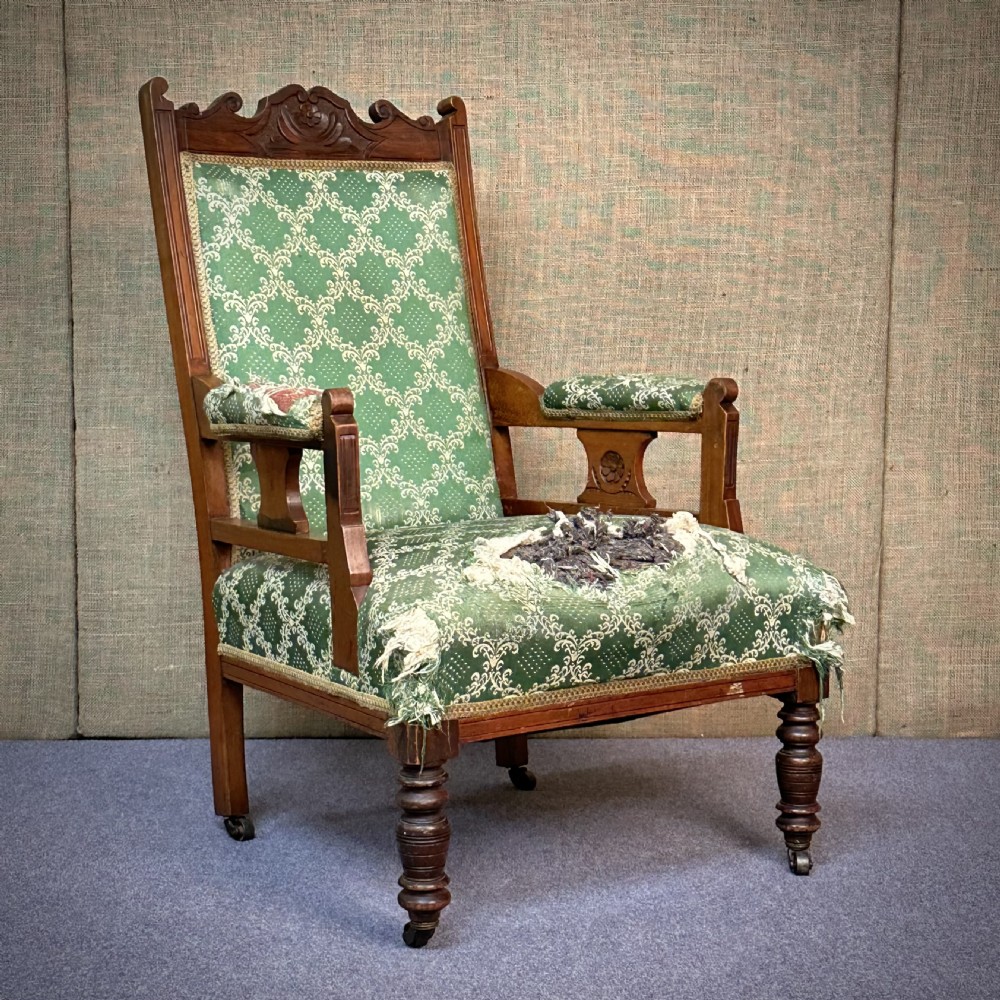 Attractive Antique Victorian Carved Mahogany Armchair For Reupholstery