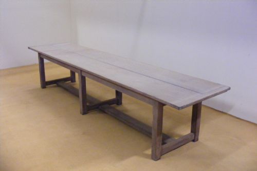 fig 1. Long solid limed oak victorian refrectory table with a two plank top