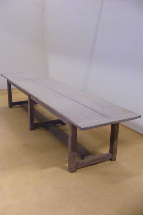 fig 3. Long solid limed oak victorian refrectory table with a two plank top