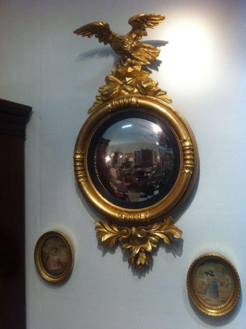 Regency Giltwood and Gesso Convex Mirror.