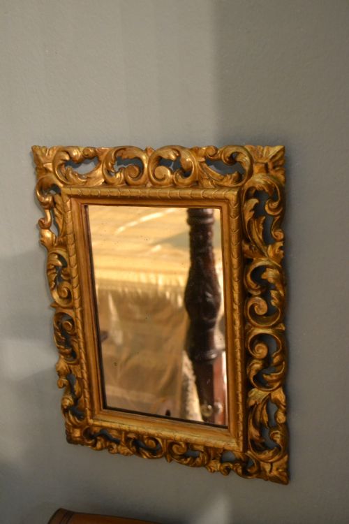 Lovely Small Hand Carved and Water Gilded 19th Century Decorative Mirror with Original Mercury Plate in Immaculate Condition.