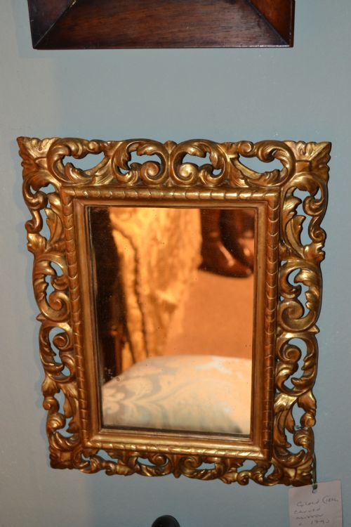 fig 1. Lovely small hand carved and water gilded 19th century decorative mirror with original mercury plate in immaculate condition.