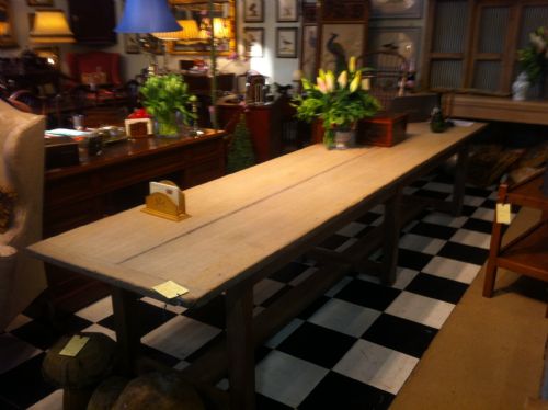 Long Solid Limed Oak Victorian Refrectory Table with a Two Plank Top