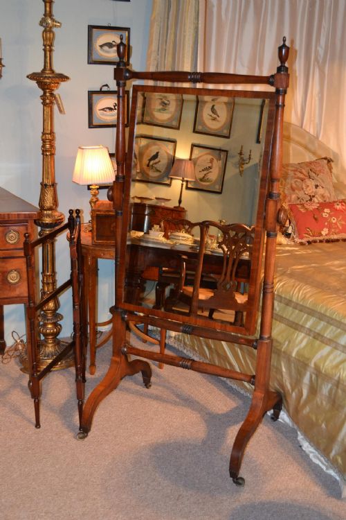 George III Sheraton Mahogany Cheval Dressing Mirror