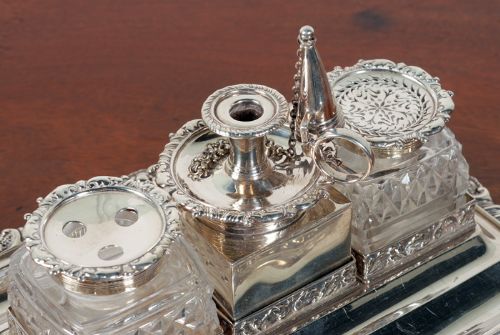 fig 1. Solid silver writing desk set. London Dated 1821